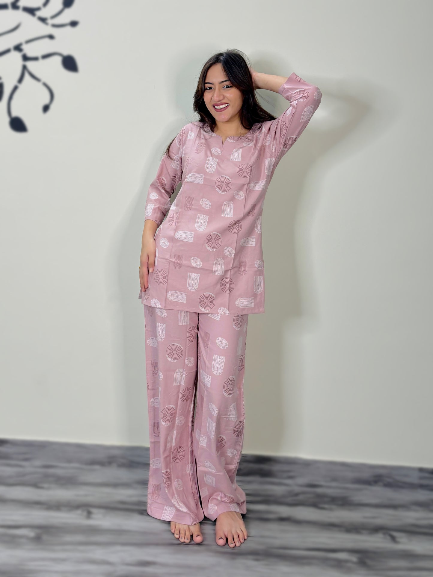 PASTEL PINK GEOMETRIC PRINT RAYON CO-ORD SET