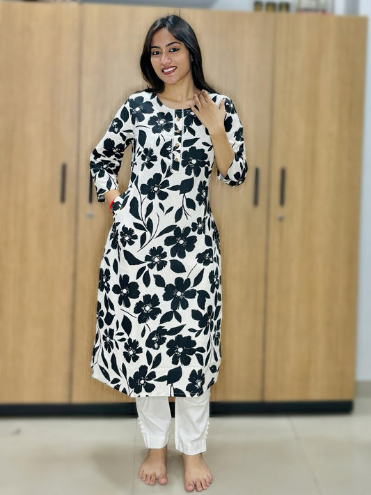 NOIR FLORA COTTON KURTI (Only Kurti)