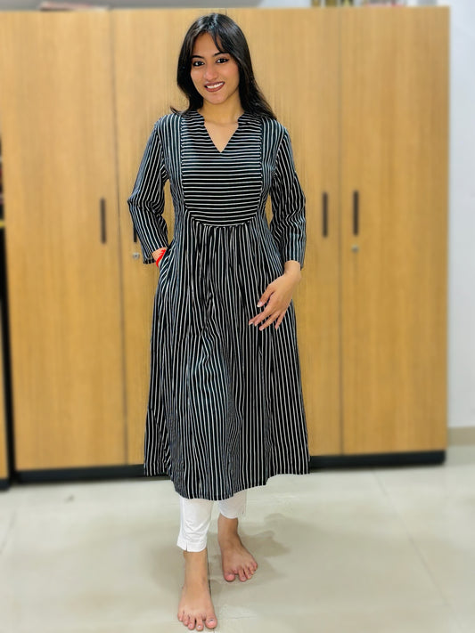 BLACK MONO STRIPES KURTI (Only Kurti)