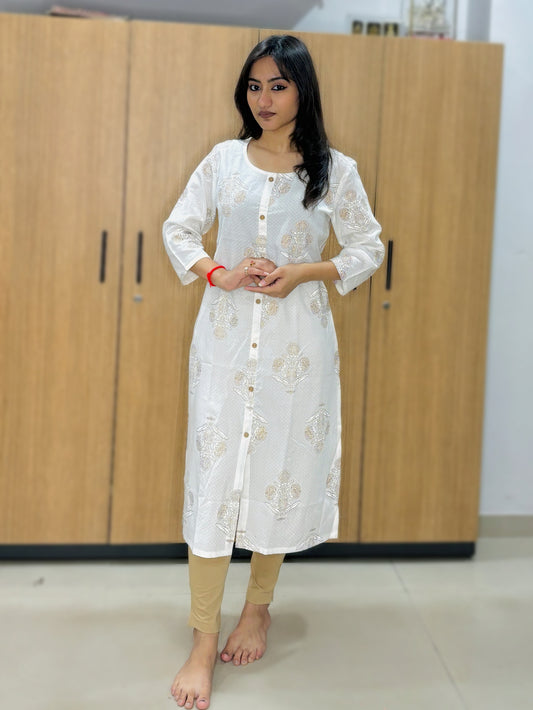 SNOW GOLDEN FLOWERS KURTI (Only Kurti)