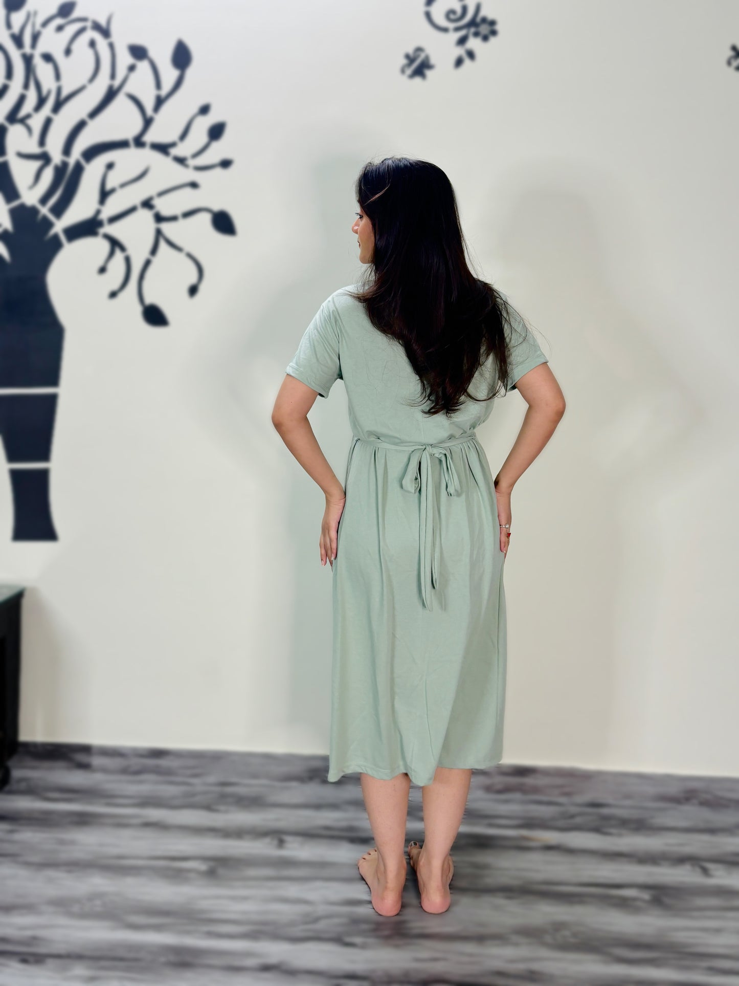 PASTEL GREEN MUSIC MATERNITY GOWN