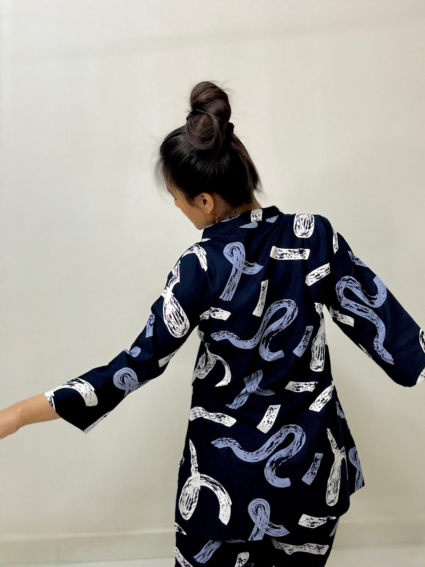 DARK NAVY GEOMETRIC PRINT RAYON CO-ORD SET