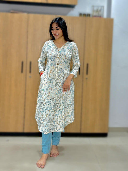 SERENE WHITE MOSAIC KURTI (Only Kurti)