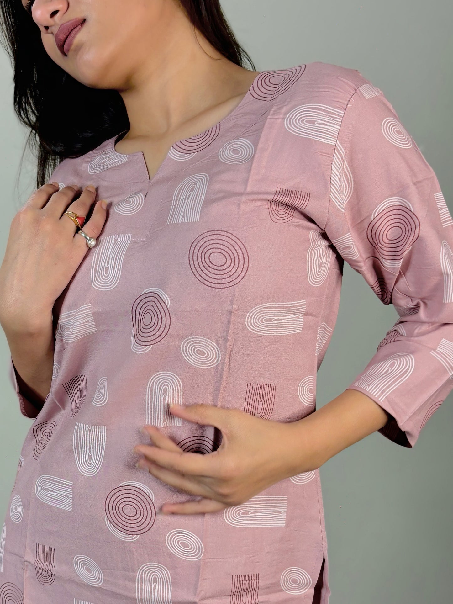 PASTEL PINK GEOMETRIC PRINT RAYON CO-ORD SET