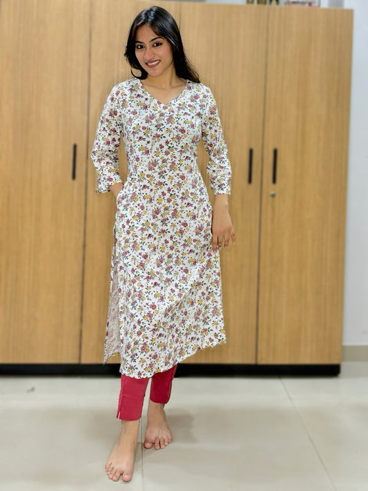 CALICO BLOOM RAYON KURTI (Only Kurti)