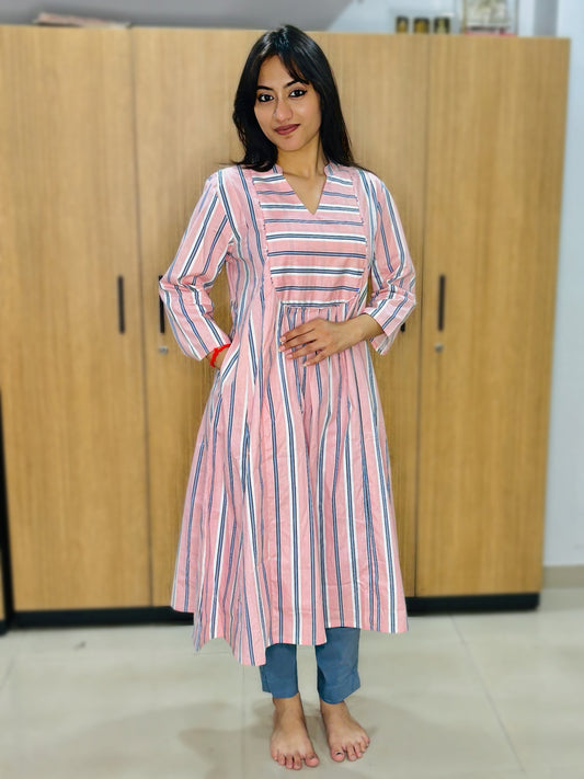 SOFT PINK VERTICAL STRIPED KURTI (Only Kurti)