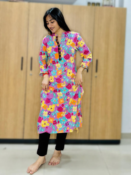 FLORAL FIESTA RAYON KURTI (Only Kurti)