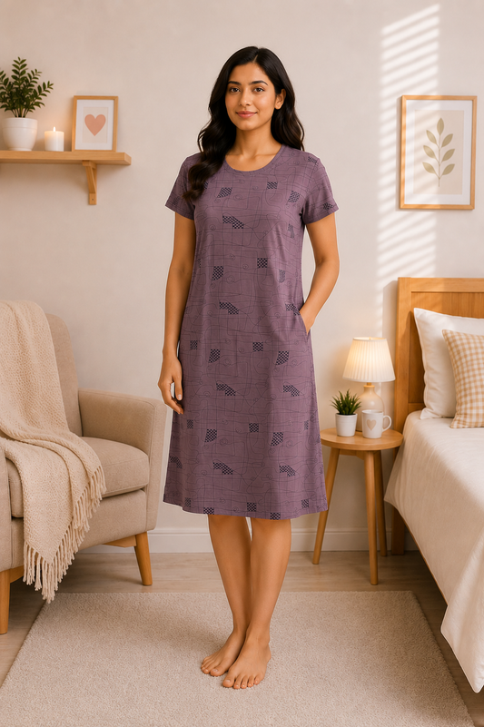 DUSTY MAUVE MAZE BLOCK SHORT NIGHTY