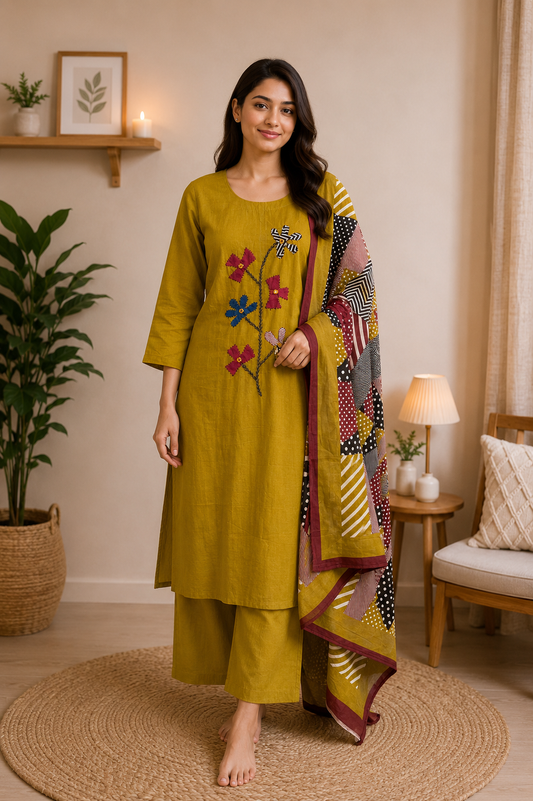 MUSTARD OLIVE ETHNIC DRESS
