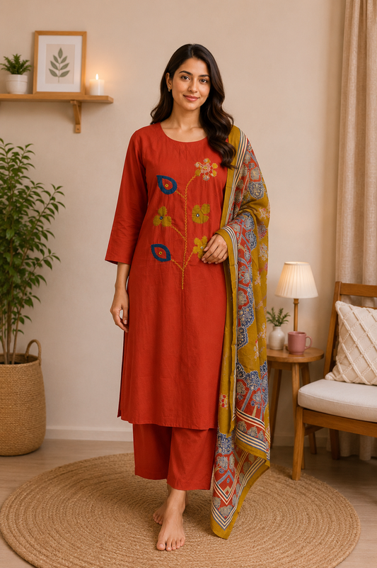 BURNT ORANGE FLORA VINE DRESS