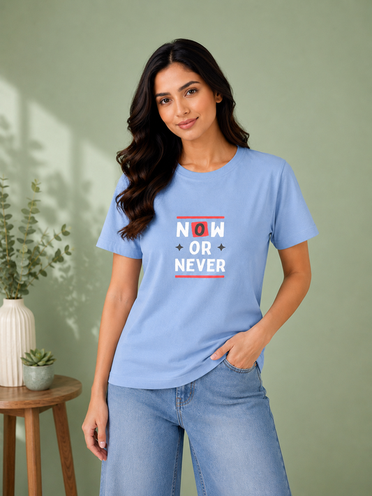 SOFT BLUE NOW OR NEVER T-SHIRT