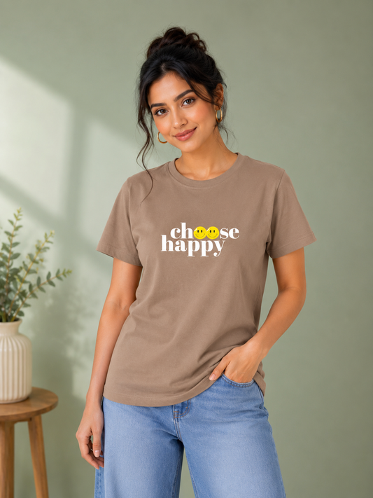 TAUPE BROWN CHOOSE HAPPY T-SHIRT