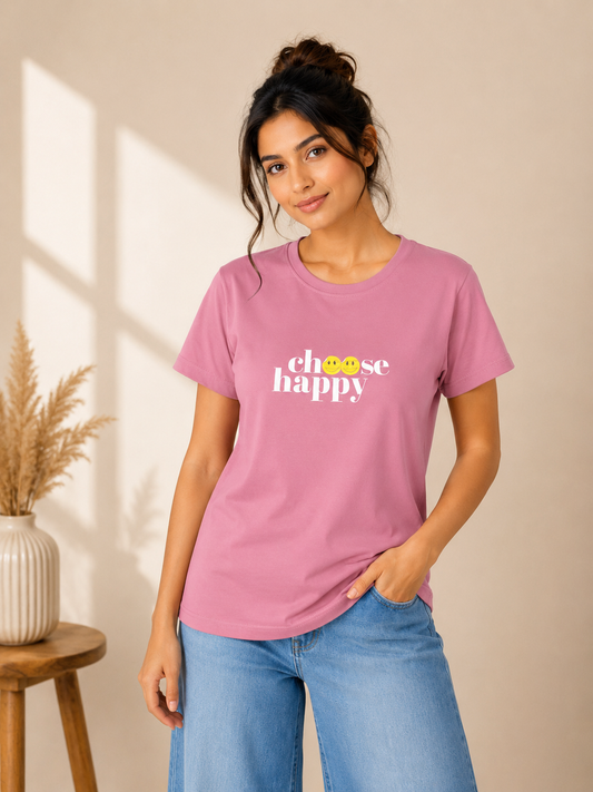 CANDY PINK CHOOSE HAPPAY T-SHIRT