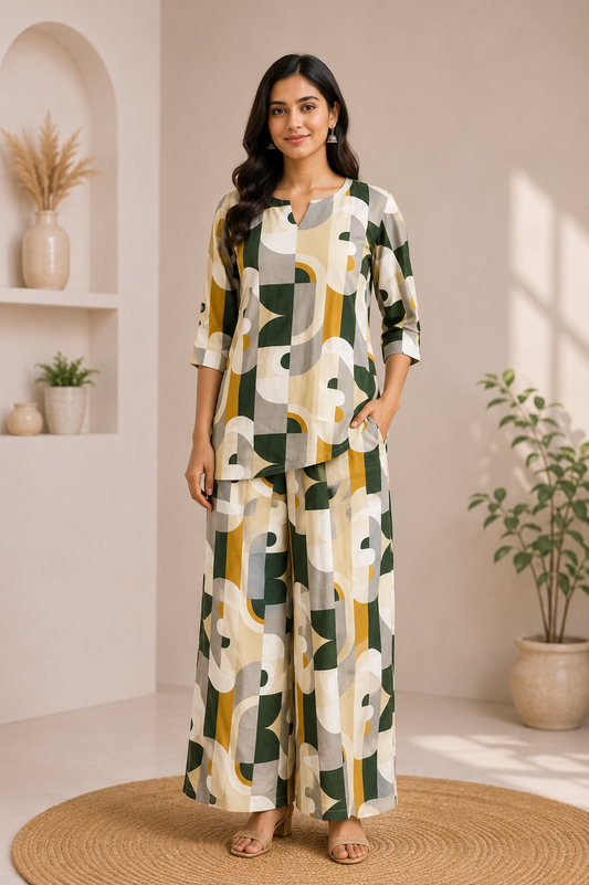 RETRO MOSAIC RAYON CO-CORD SET