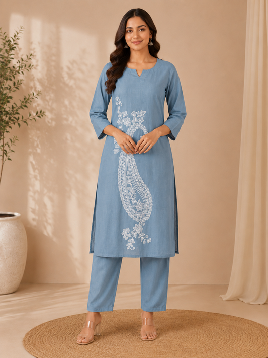 AVAANI SKY EMBROIDERY CO-ORD SET