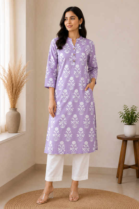 PASTEL LILAC GRACE COTTON KURTI (only kurti)
