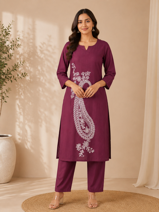 JAMUNI PLUM EMBROIDERY CO-ORD SET