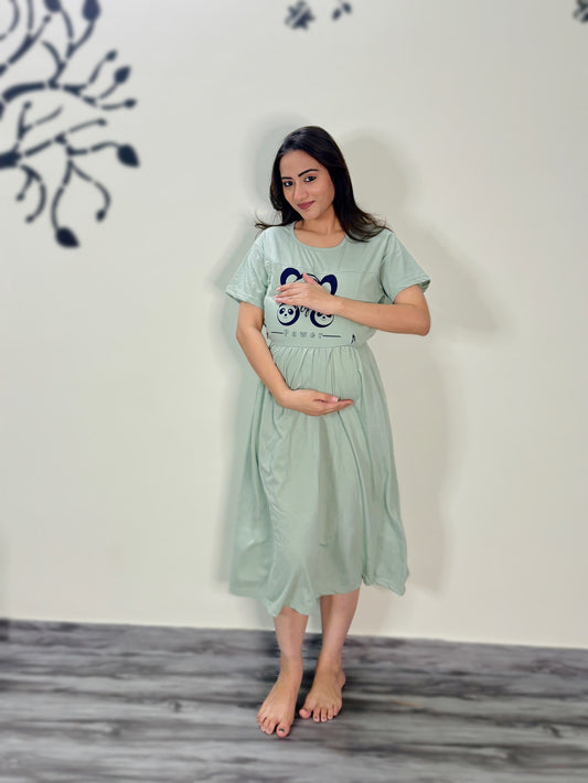 PASTEL GREEN MUSIC MATERNITY GOWN