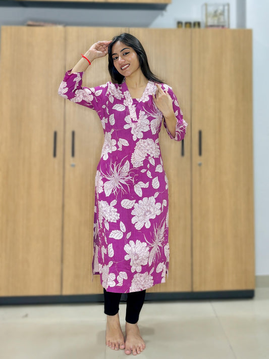 BERRY PETALS RAYON KURTI (Only Kurti)