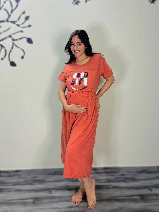 ORANGE GOOD LIFE MATERNITY GOWN