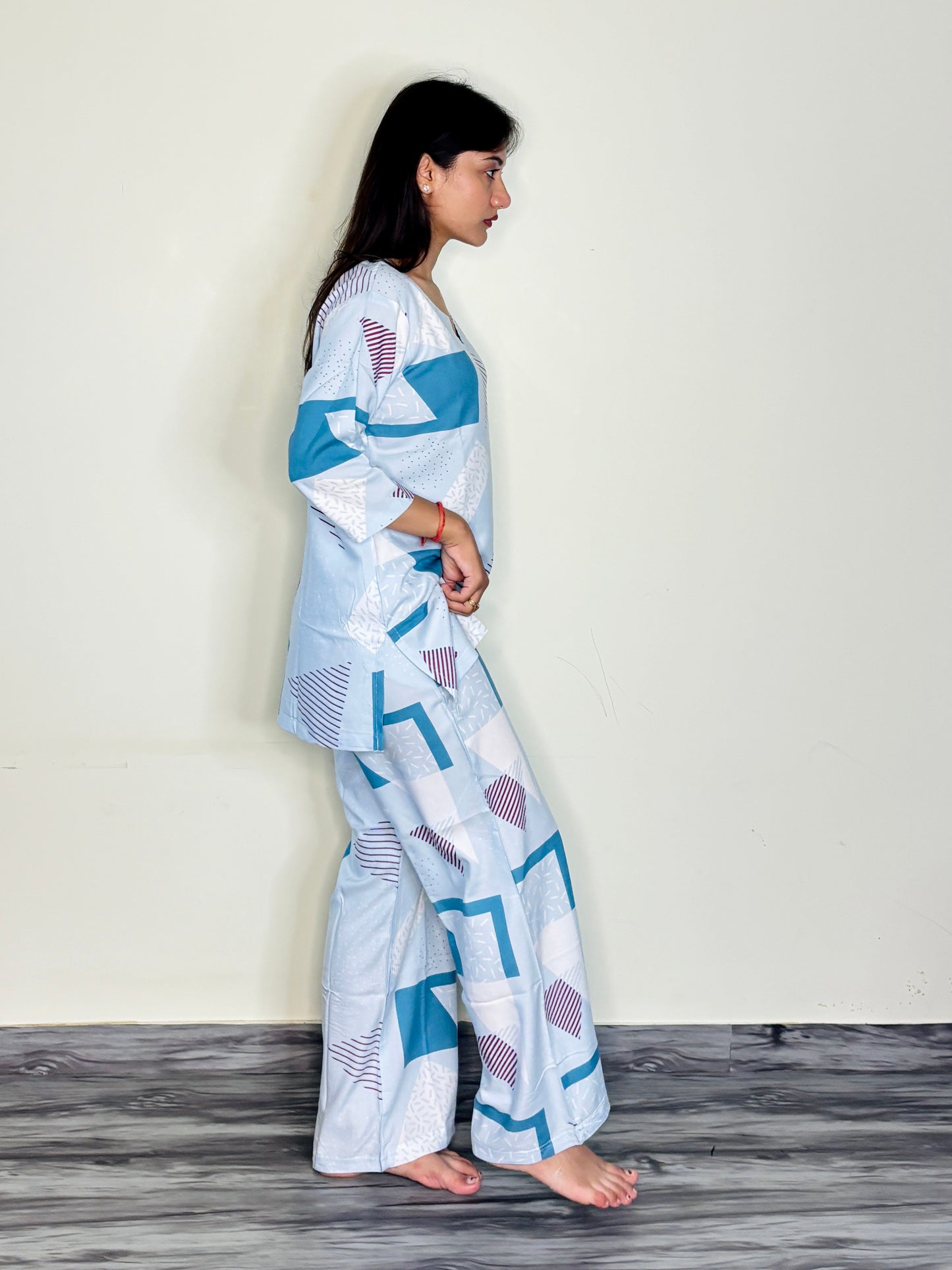 ICE BLUEY WINE ACCENTS RAYON CO-ORD SET