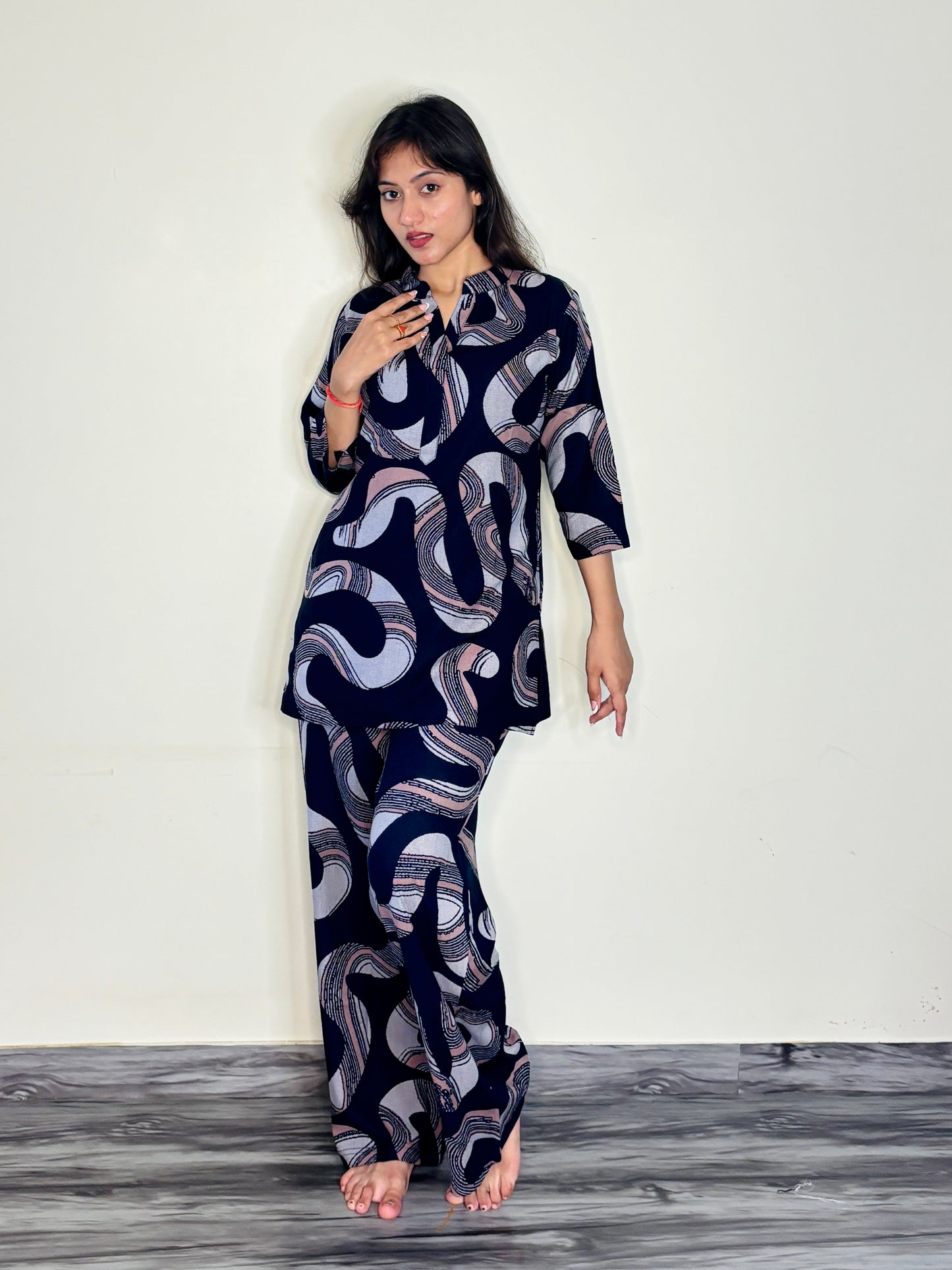 DEEP NAVY PLUM RAYON CO-ORD SET