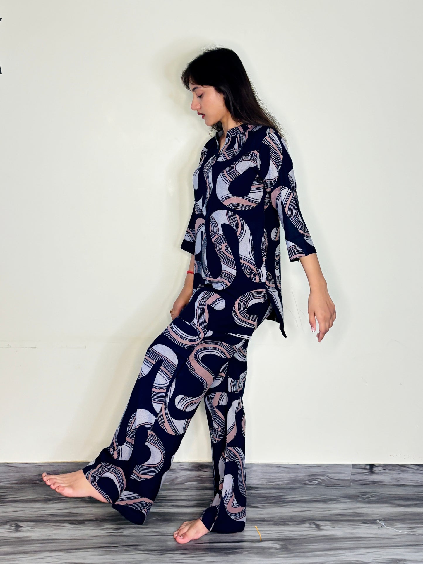 DEEP NAVY PLUM RAYON CO-ORD SET