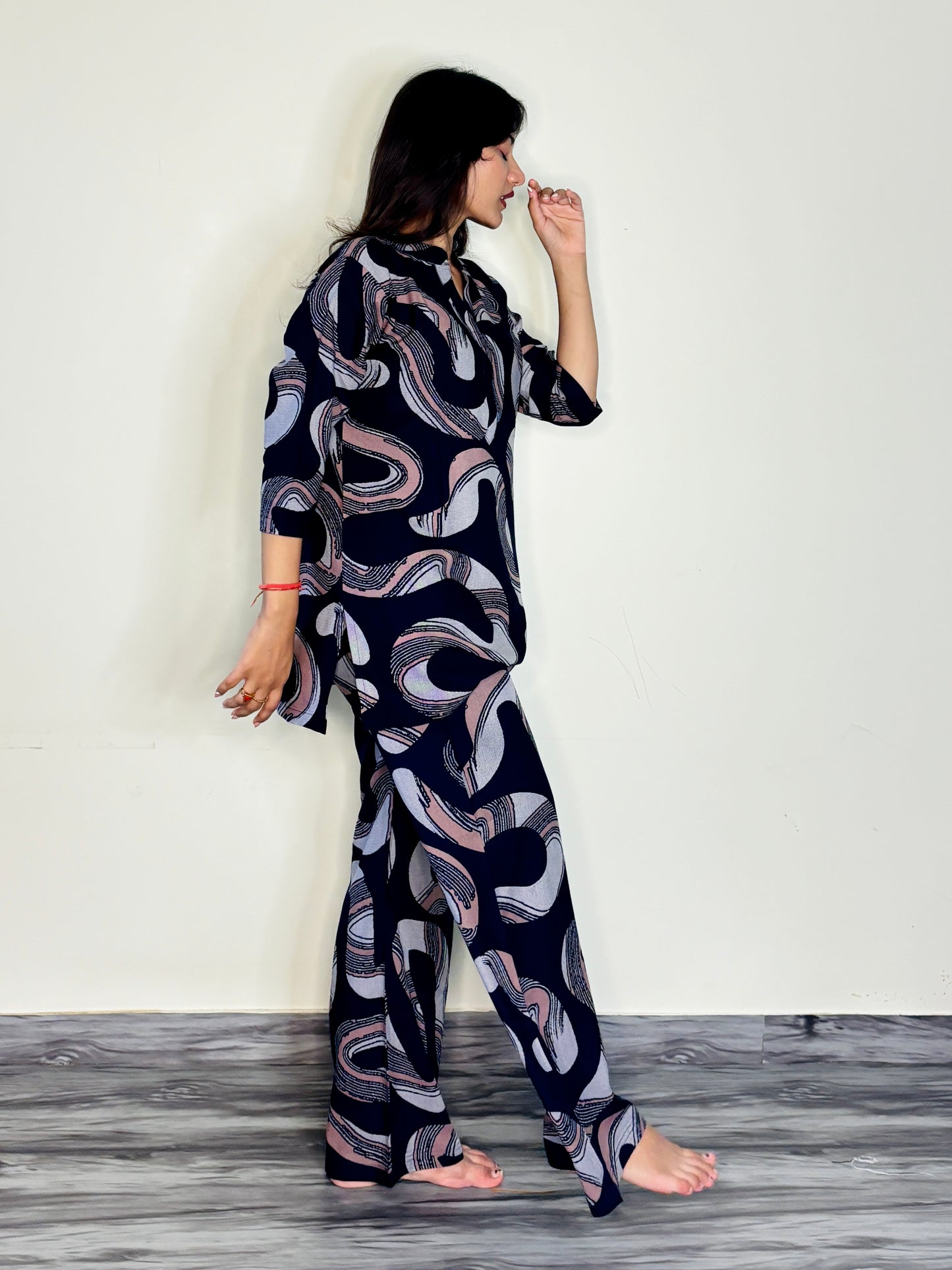 DEEP NAVY PLUM RAYON CO-ORD SET