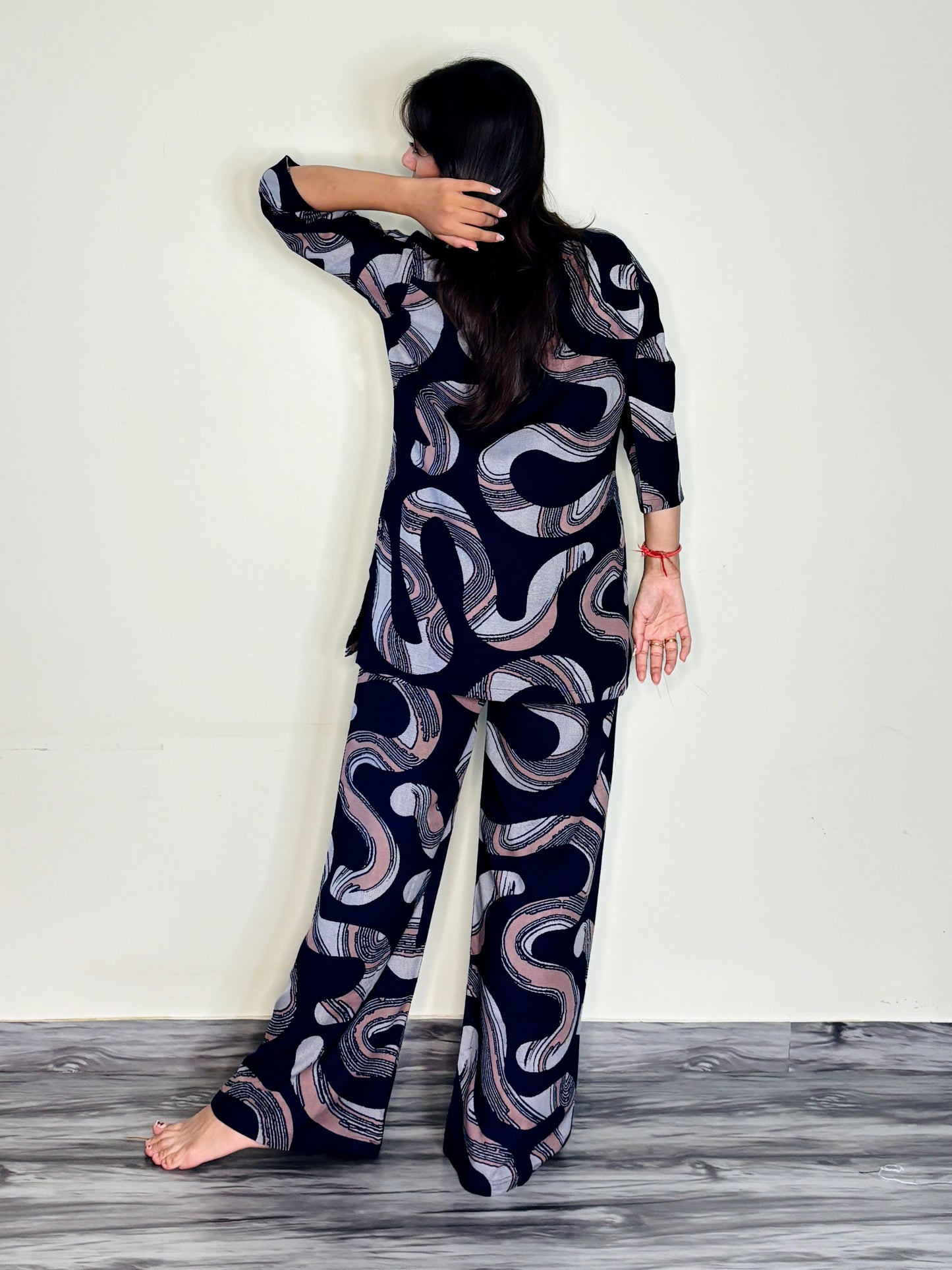 DEEP NAVY PLUM RAYON CO-ORD SET