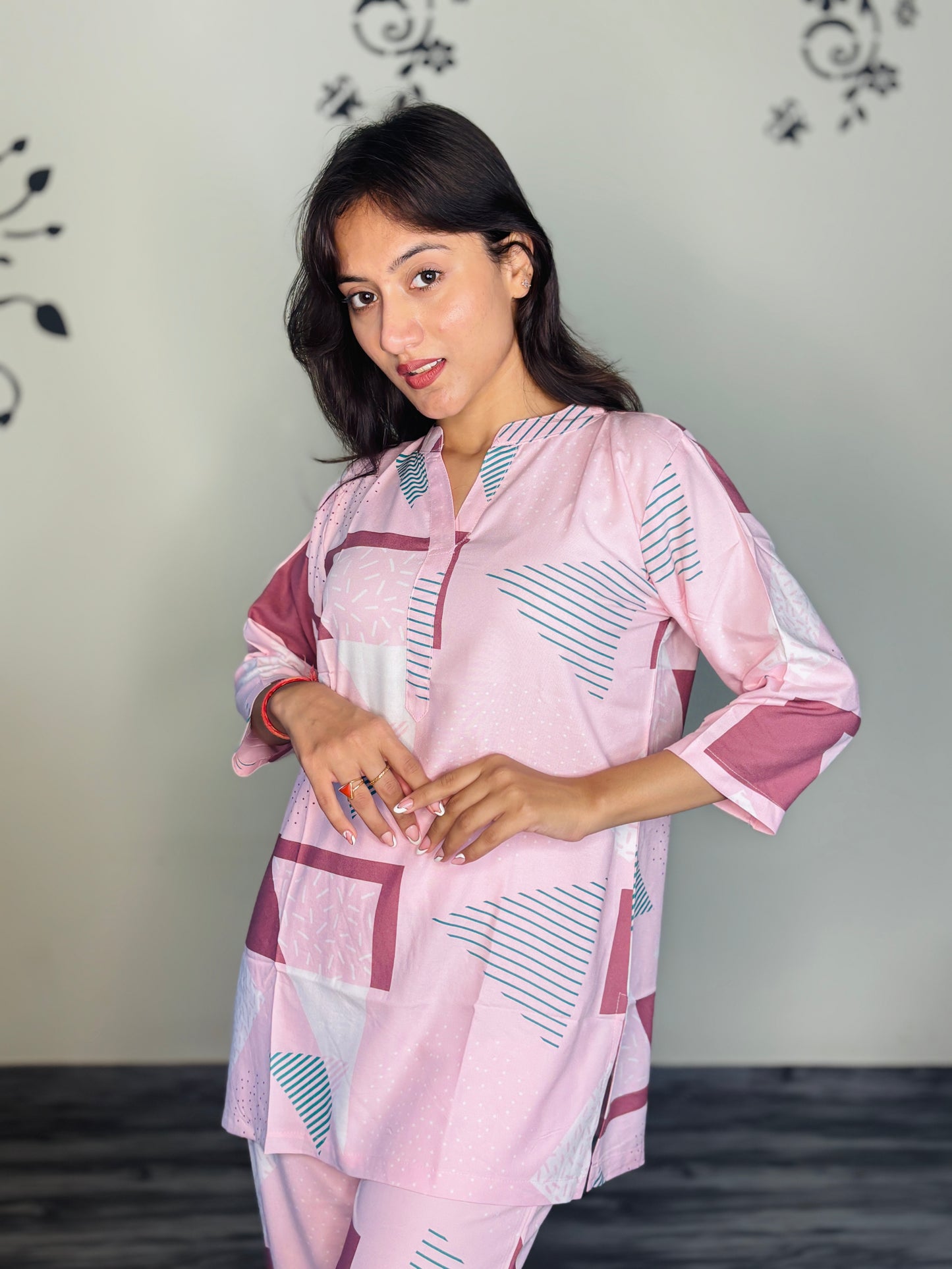 DUSTY PINK PRISM RAYON CO-ORD SET