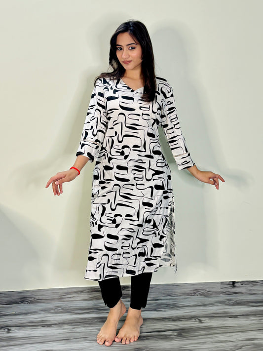 CALLIGRAPHY DRIFT RAYON KURTI (Only kurti)