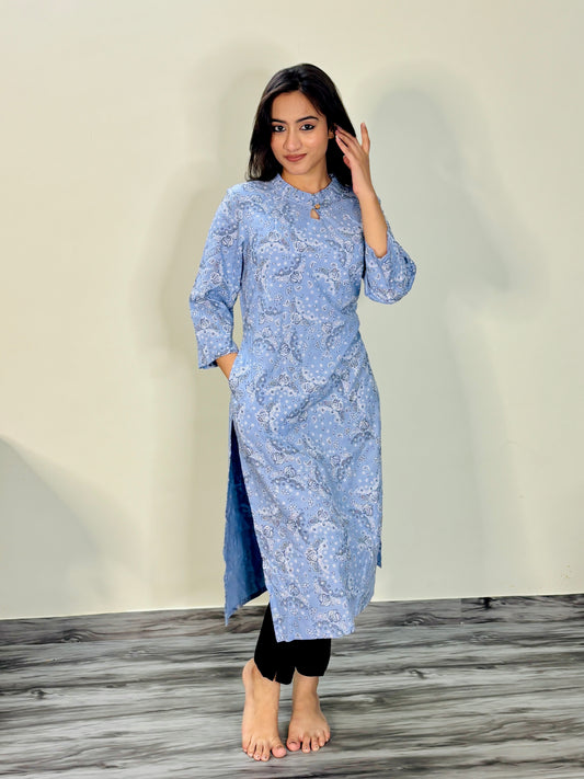 DUSKY BLUE PAISLEY KURTI (Only kurti)