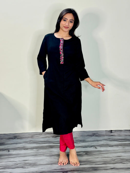 EBONEY BLACK EMBROIDERY KURTI (Only kurti)