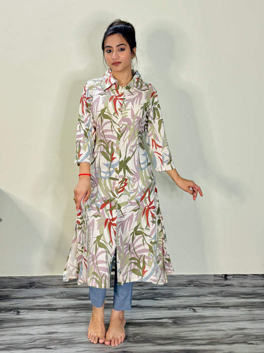 LEAFY GLAM RAYON KURTI (Only kurti)