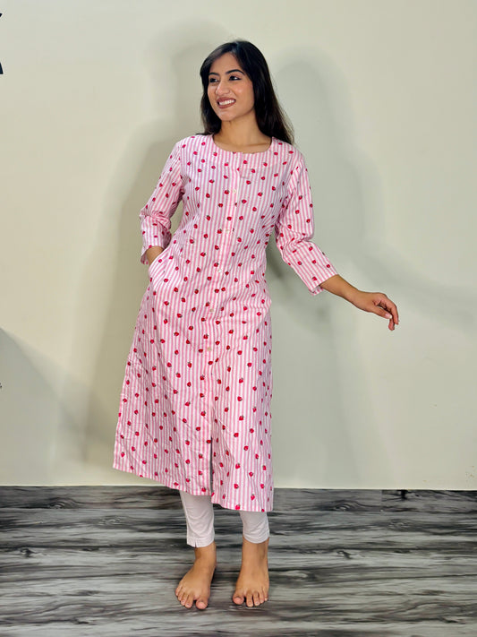 CANDY STRIPES STRAWBERRY KURTI (Only Kurti)