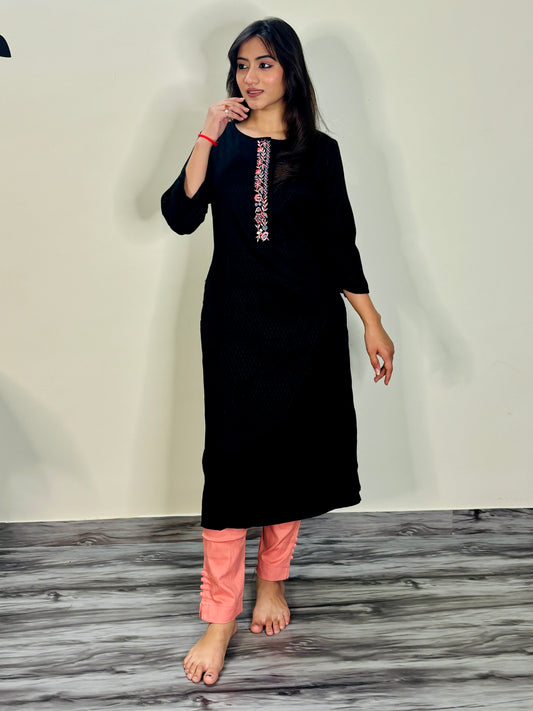 RICK BLACK EMBROIDERY KURTI (Only kurti)