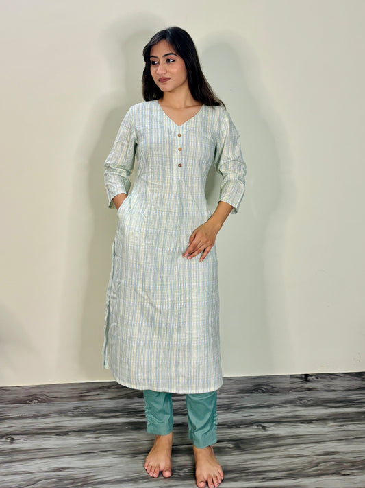 MINT MIST CHECKS RAYON KURTI (Only kurti)