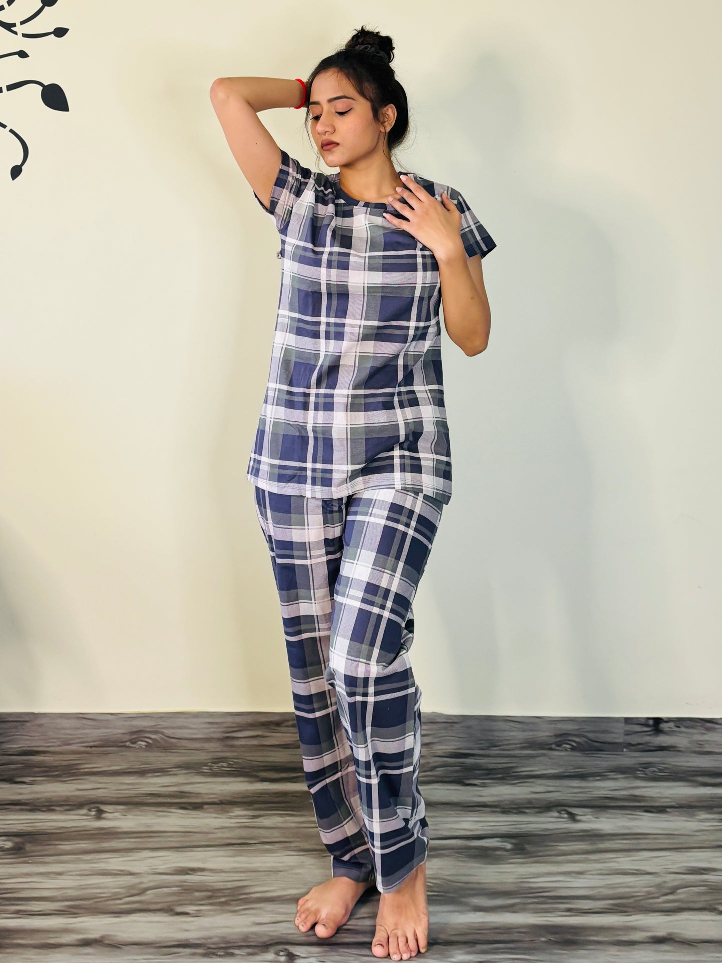 BLUE AND WHITE CHEXS PRINTED CO-ORD SET