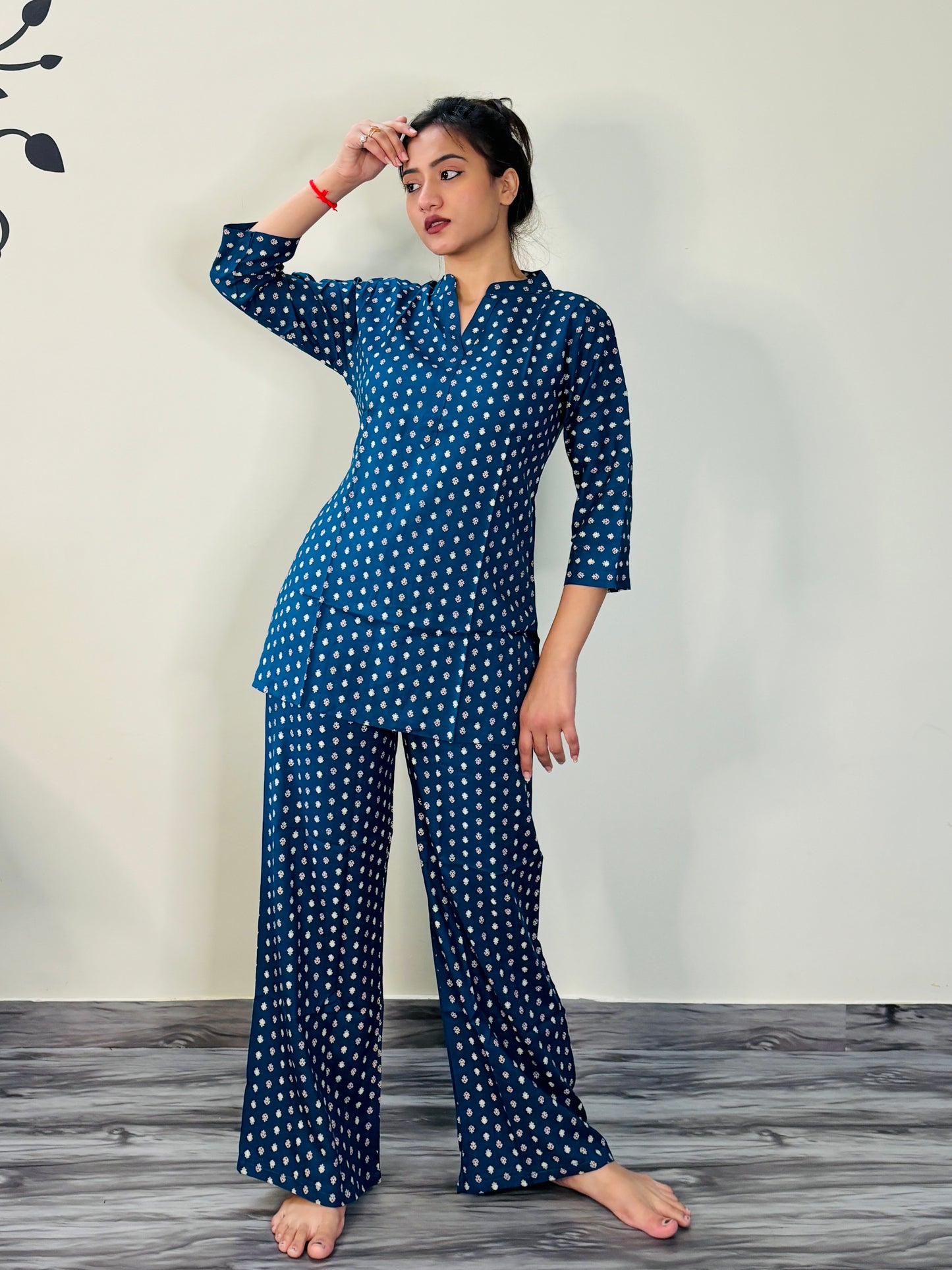 YALE BLUE POLKA DOTS RAYON CO-ORD SET