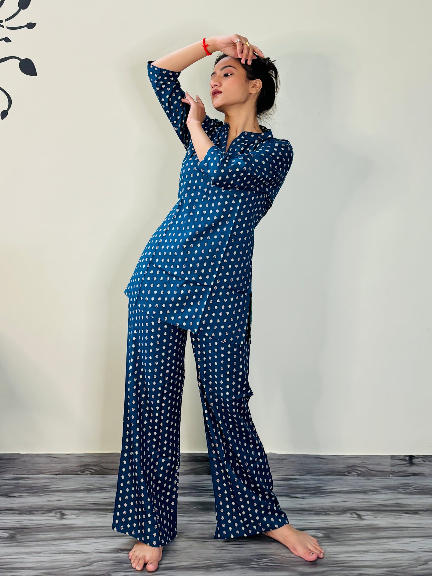 YALE BLUE POLKA DOTS RAYON CO-ORD SET