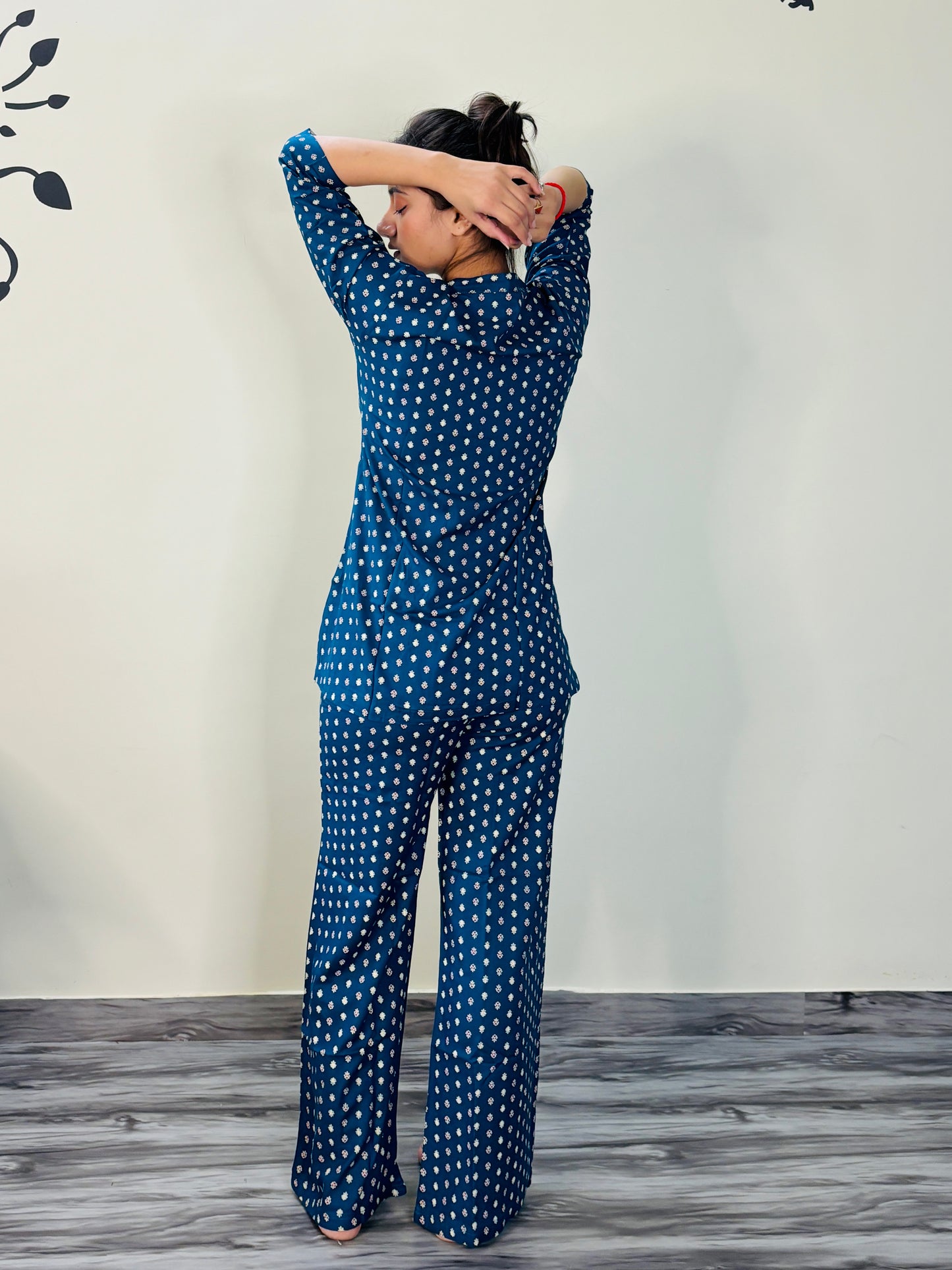 YALE BLUE POLKA DOTS RAYON CO-ORD SET