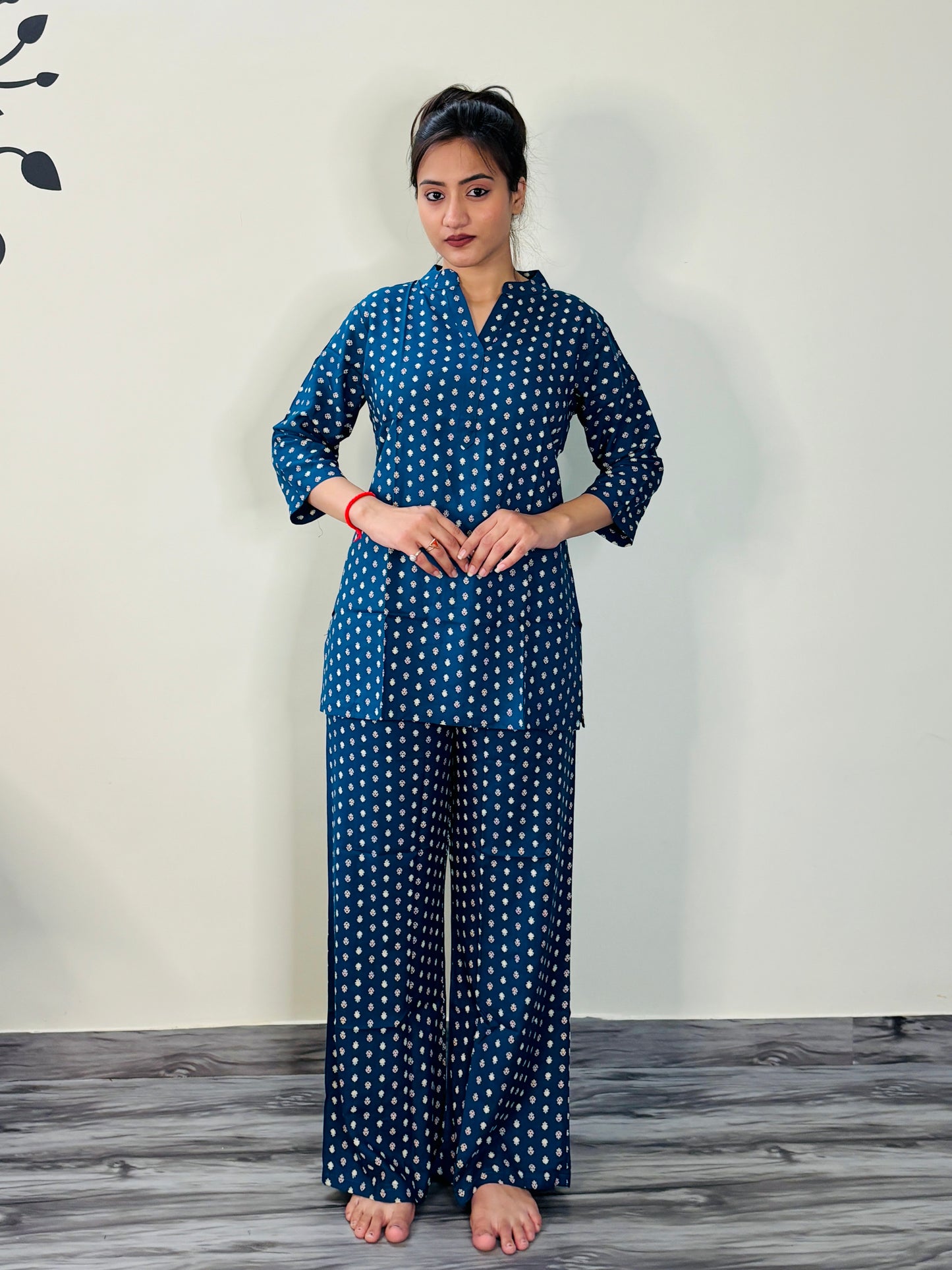 YALE BLUE POLKA DOTS RAYON CO-ORD SET