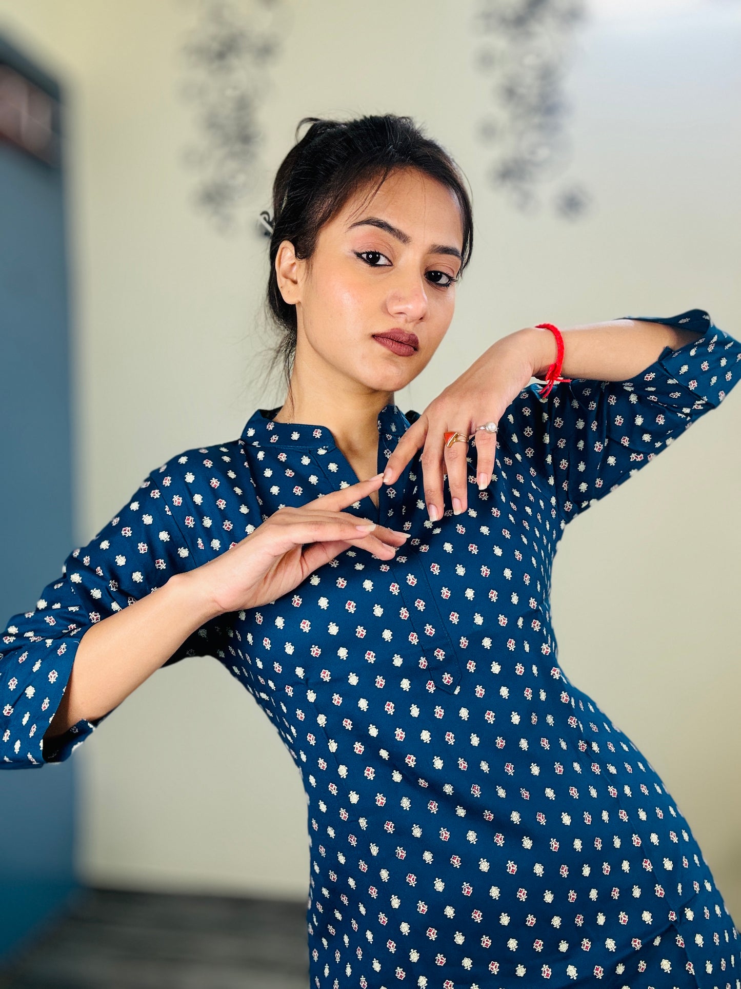 YALE BLUE POLKA DOTS RAYON CO-ORD SET
