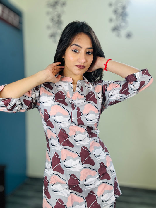 MATTEE GREY TROPICAL RAYON CO-ORD SET
