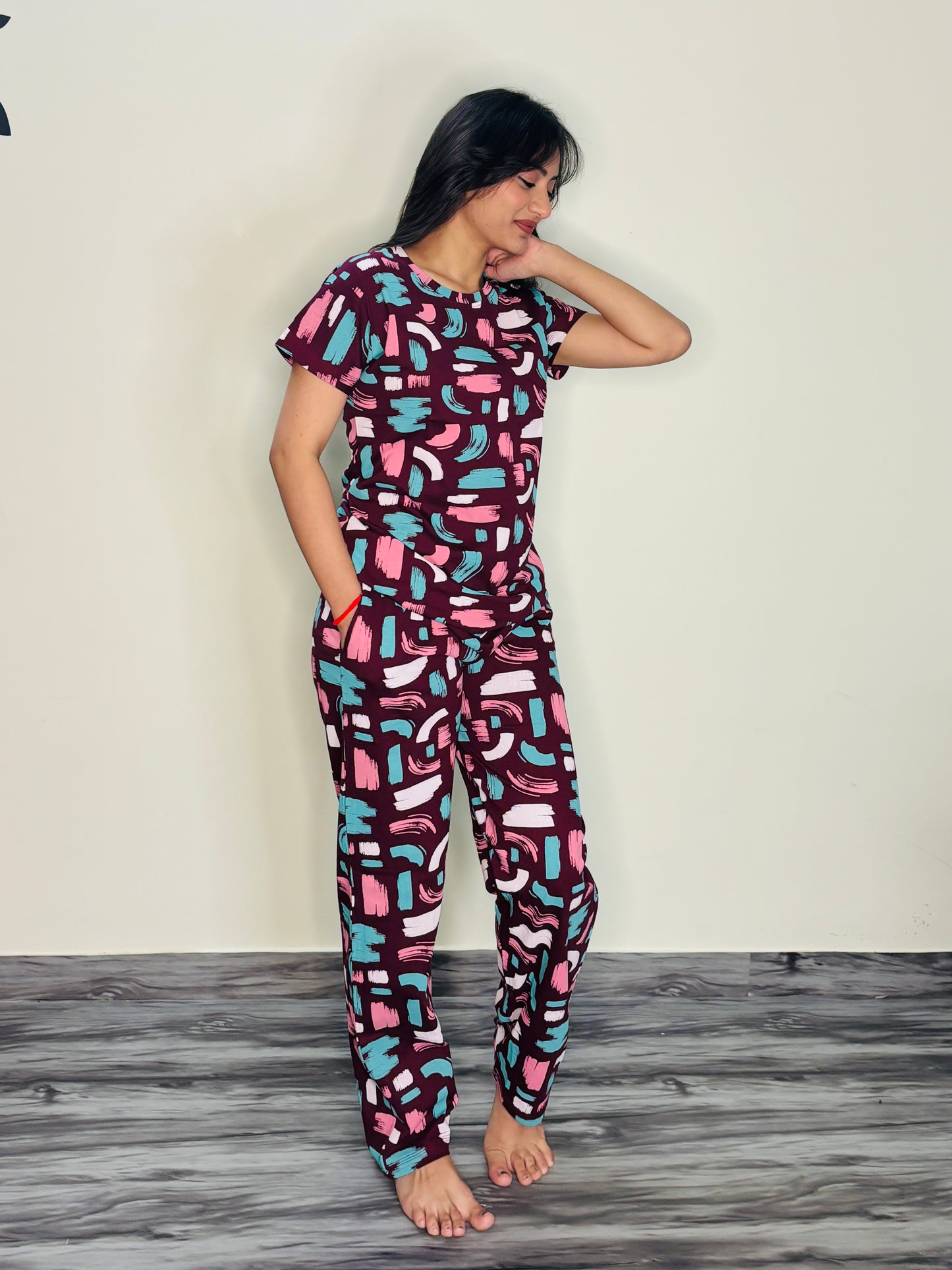 BRUSH BOYSENBERRY WINE PRINTED CO-ORD SET
