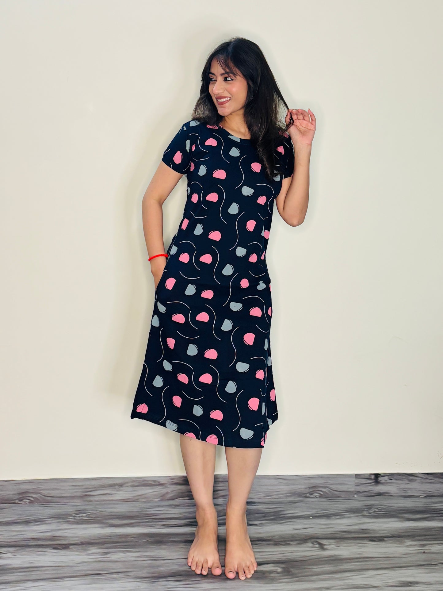 NIGHT BLUE RETRO POLKA SHORT NIGHTY