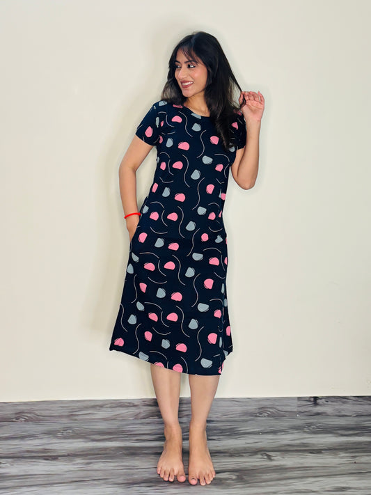 NIGHT BLUE RETRO POLKA SHORT NIGHTY