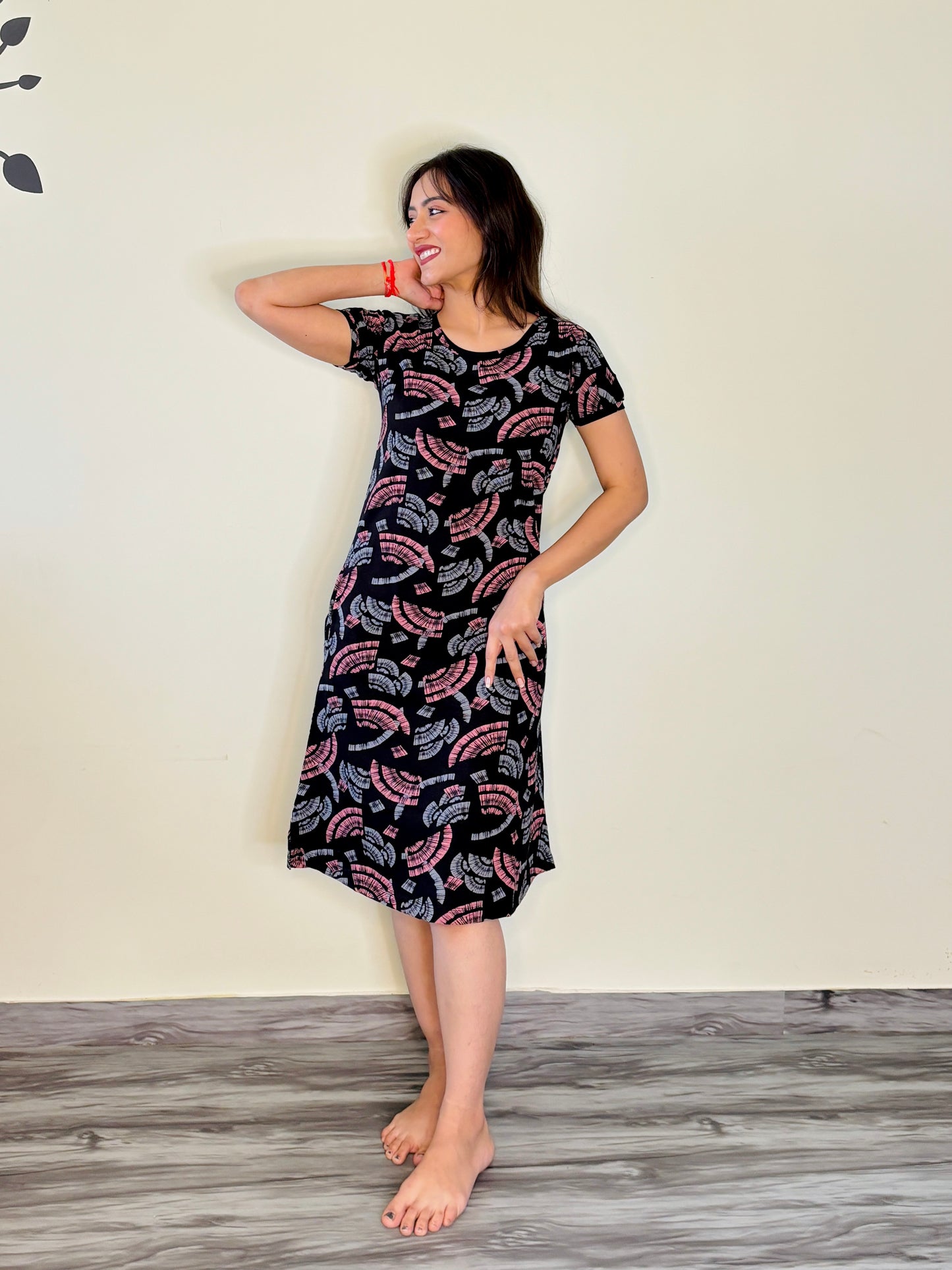 BLACK CREPE AND SKY BLUE SHORT NIGHTY