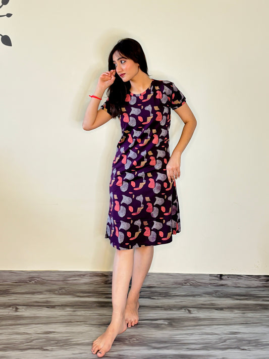 EGGPLANT PURPLE SHAPES SHORT NIGHTY