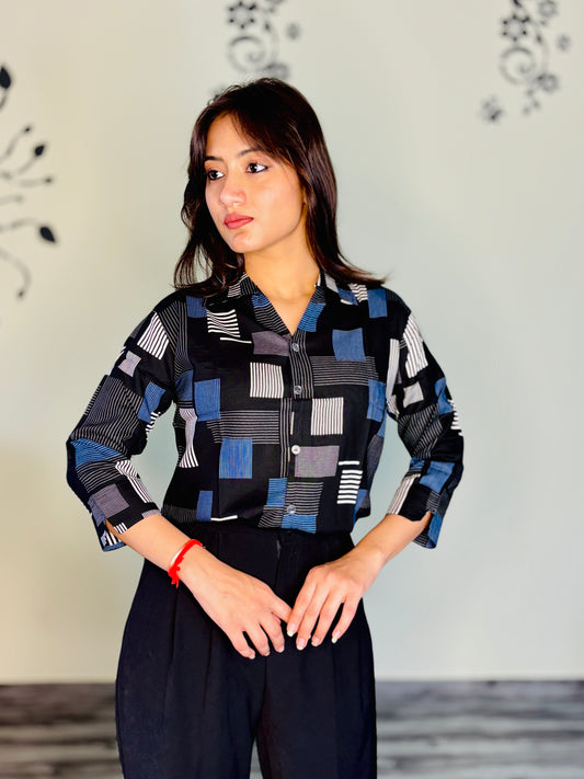 SABLE BLACK MOSAIC SILK RAYON SHIRT (only shirt)